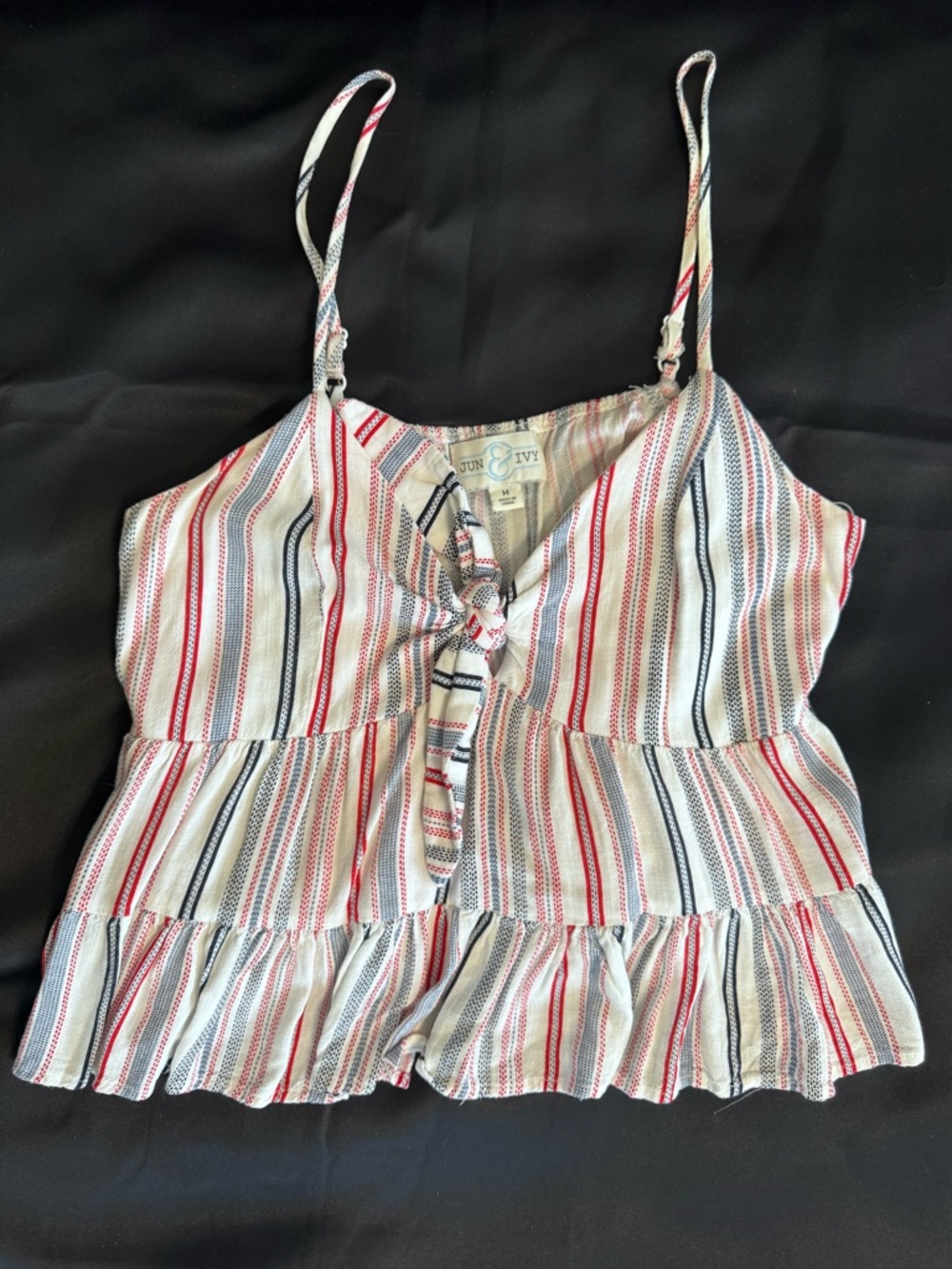 Jun & Ivy Red, White & Navy Striped Tie-Front Tank Top
